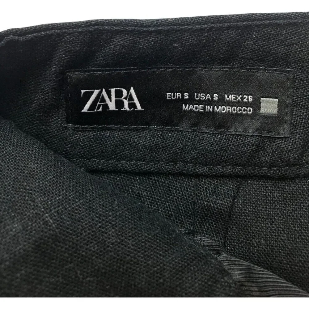 Zara Women Dress Pants Size S Black Wide Leg Linen Blend Flat Front 8017/369 NWT